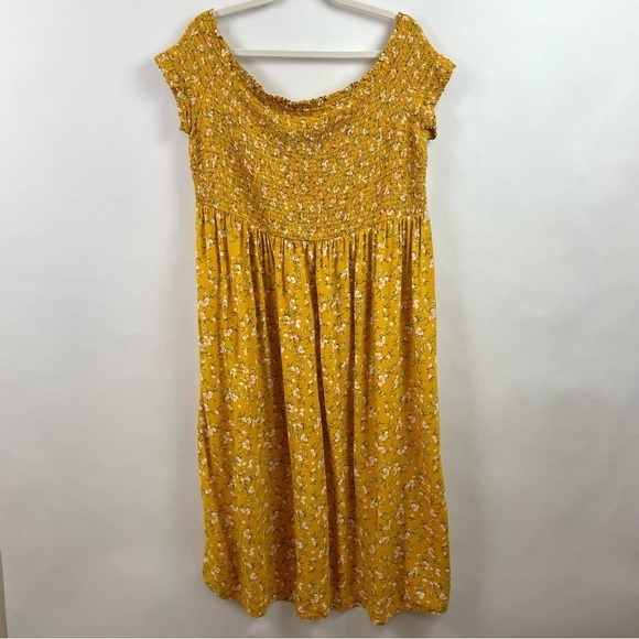 Old Navy Dresses & Skirts - Old Navy Fit & Flare Midi Dress Smocked Off Shoulder Mustard Floral XXL
